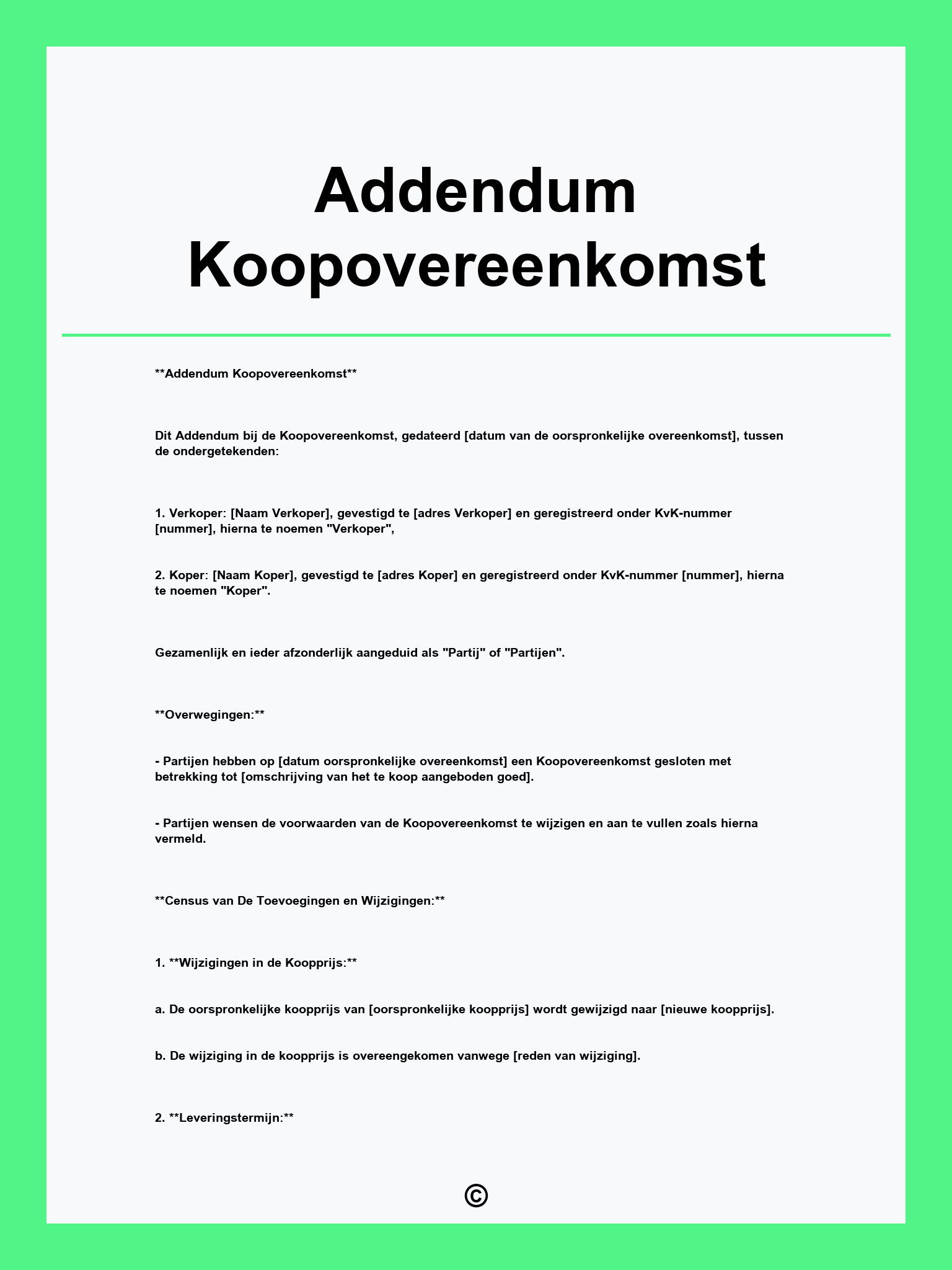 Addendum Koopovereenkomst