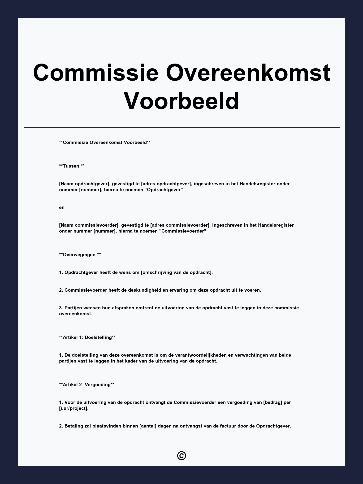 Commissie Overeenkomst Voorbeeld