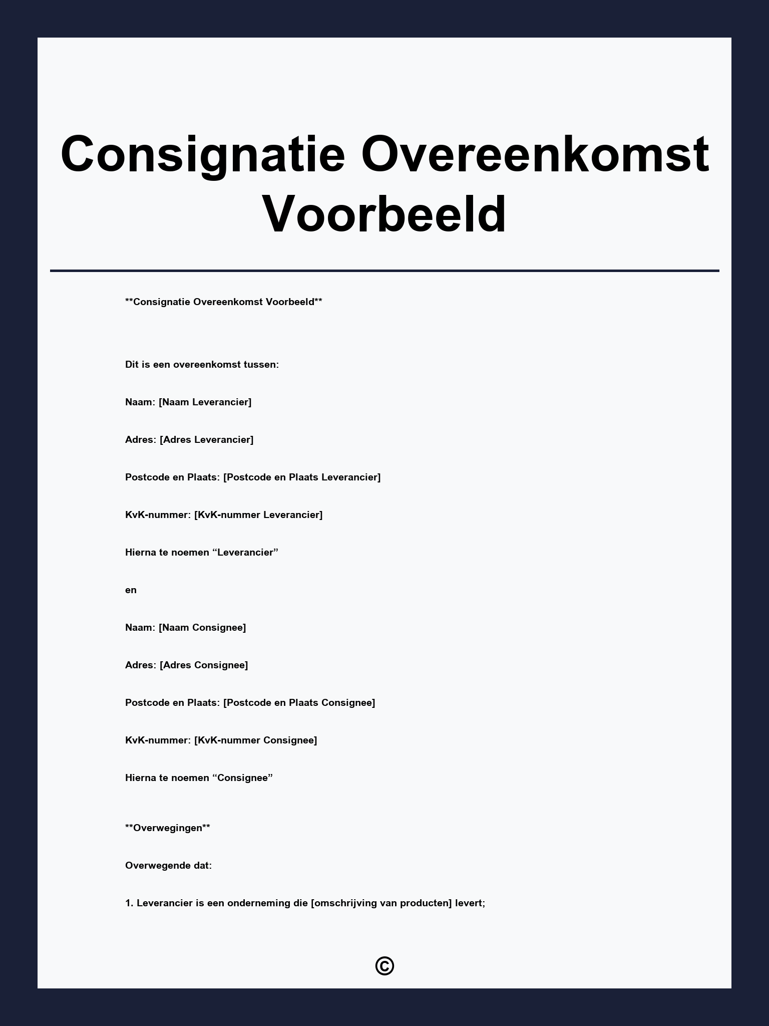 Consignatie Overeenkomst Voorbeeld