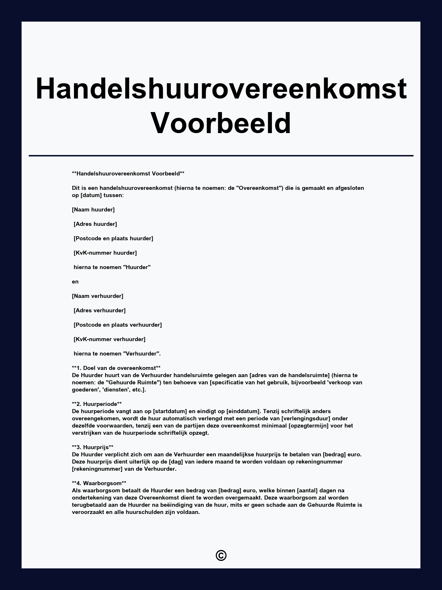 Handelshuurovereenkomst Voorbeeld
