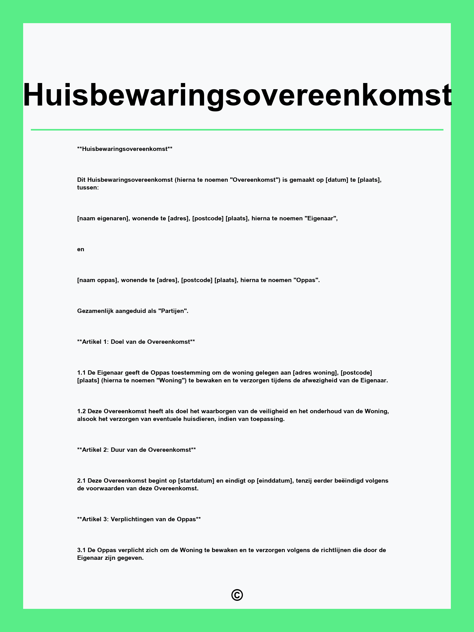 Huisbewaringsovereenkomst