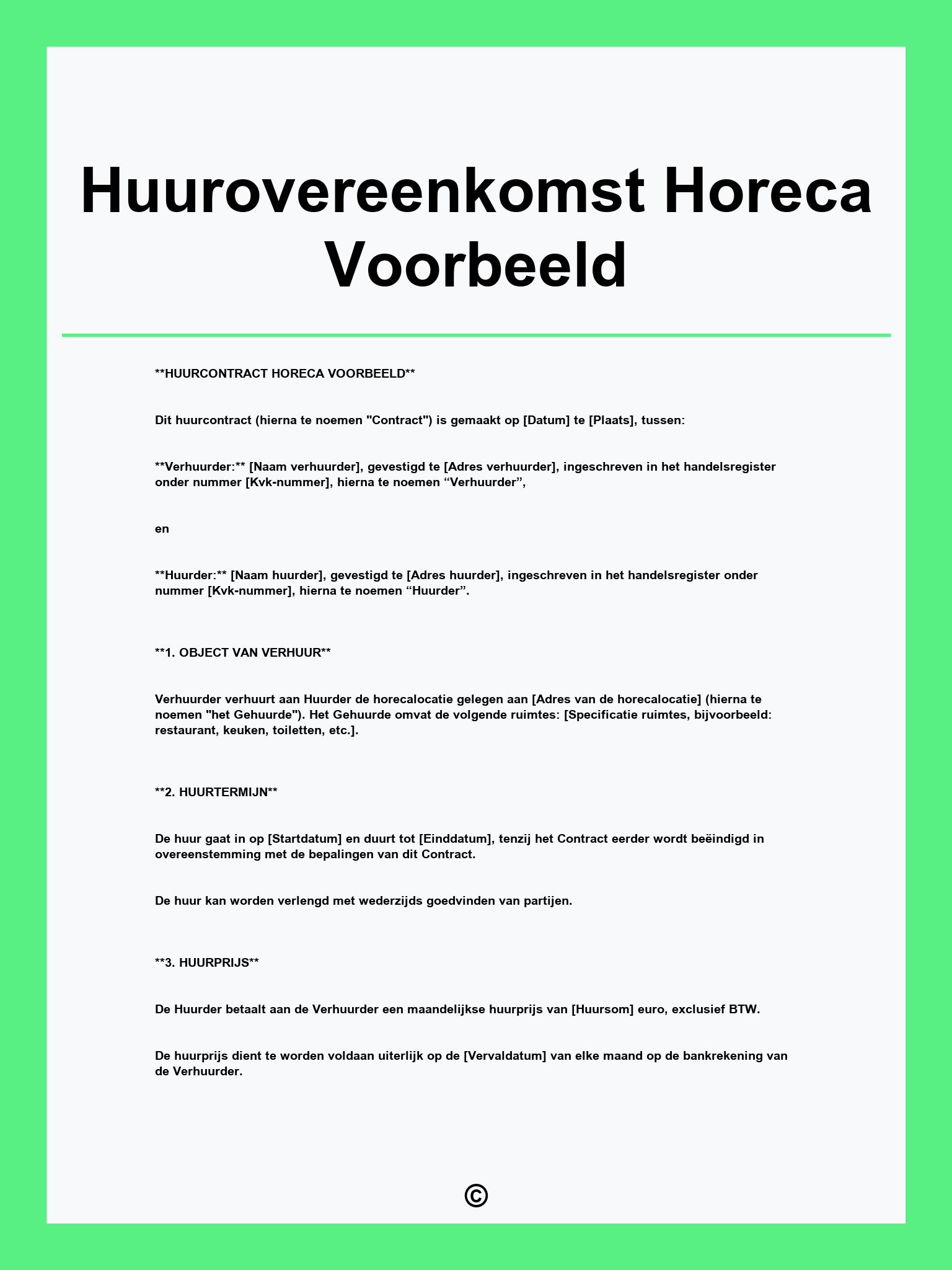 Huurovereenkomst Horeca Voorbeeld