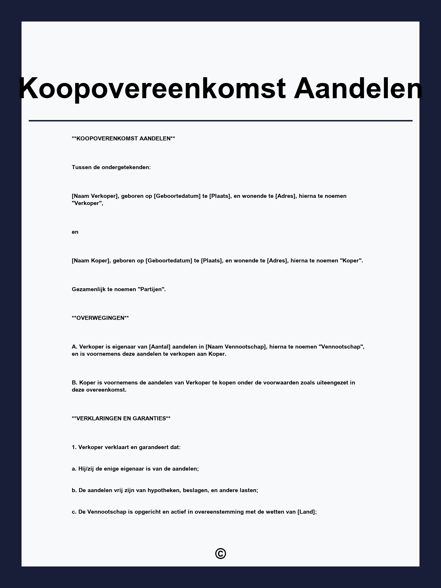 Koopovereenkomst Aandelen