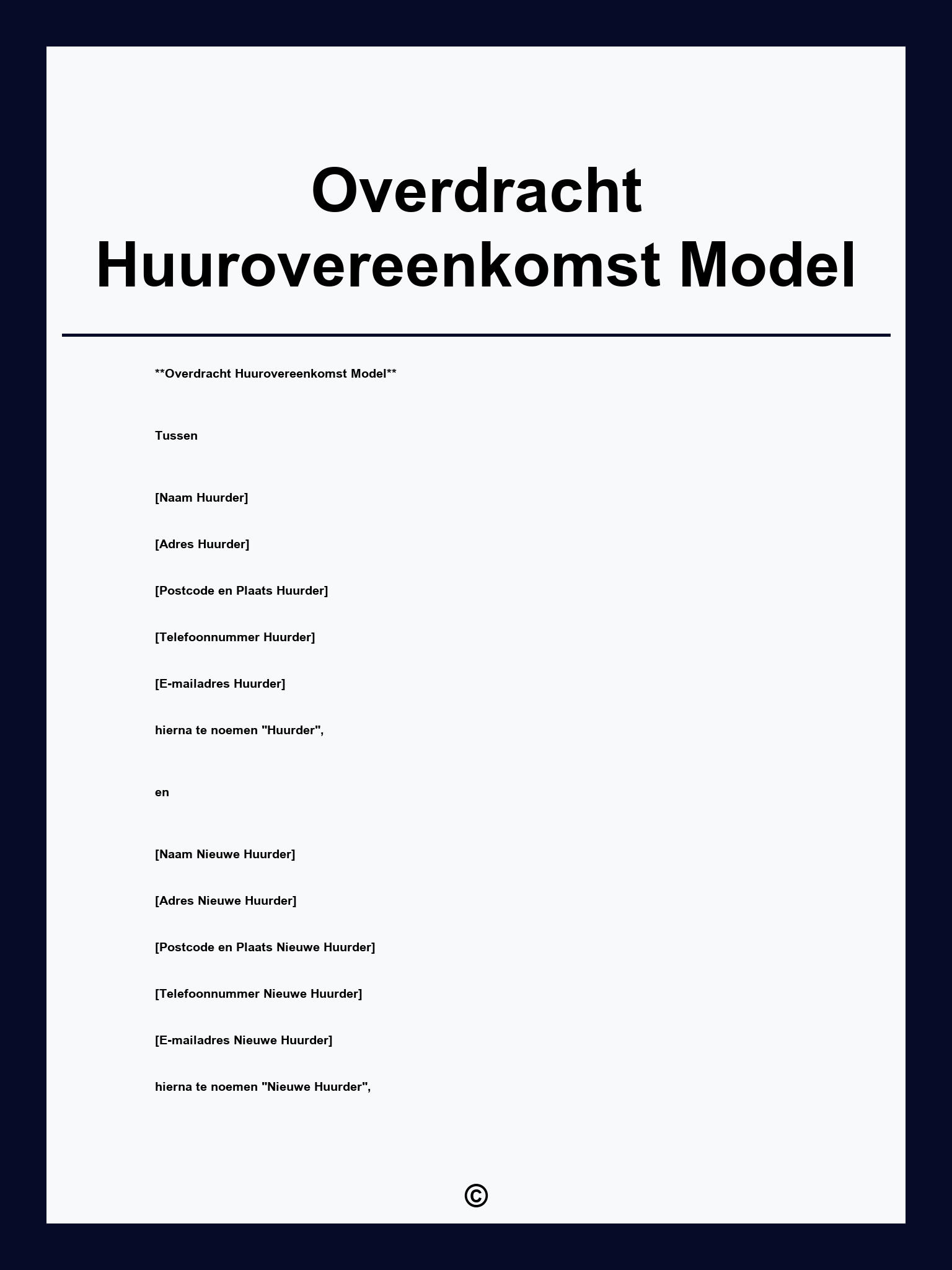 Overdracht Huurovereenkomst Model