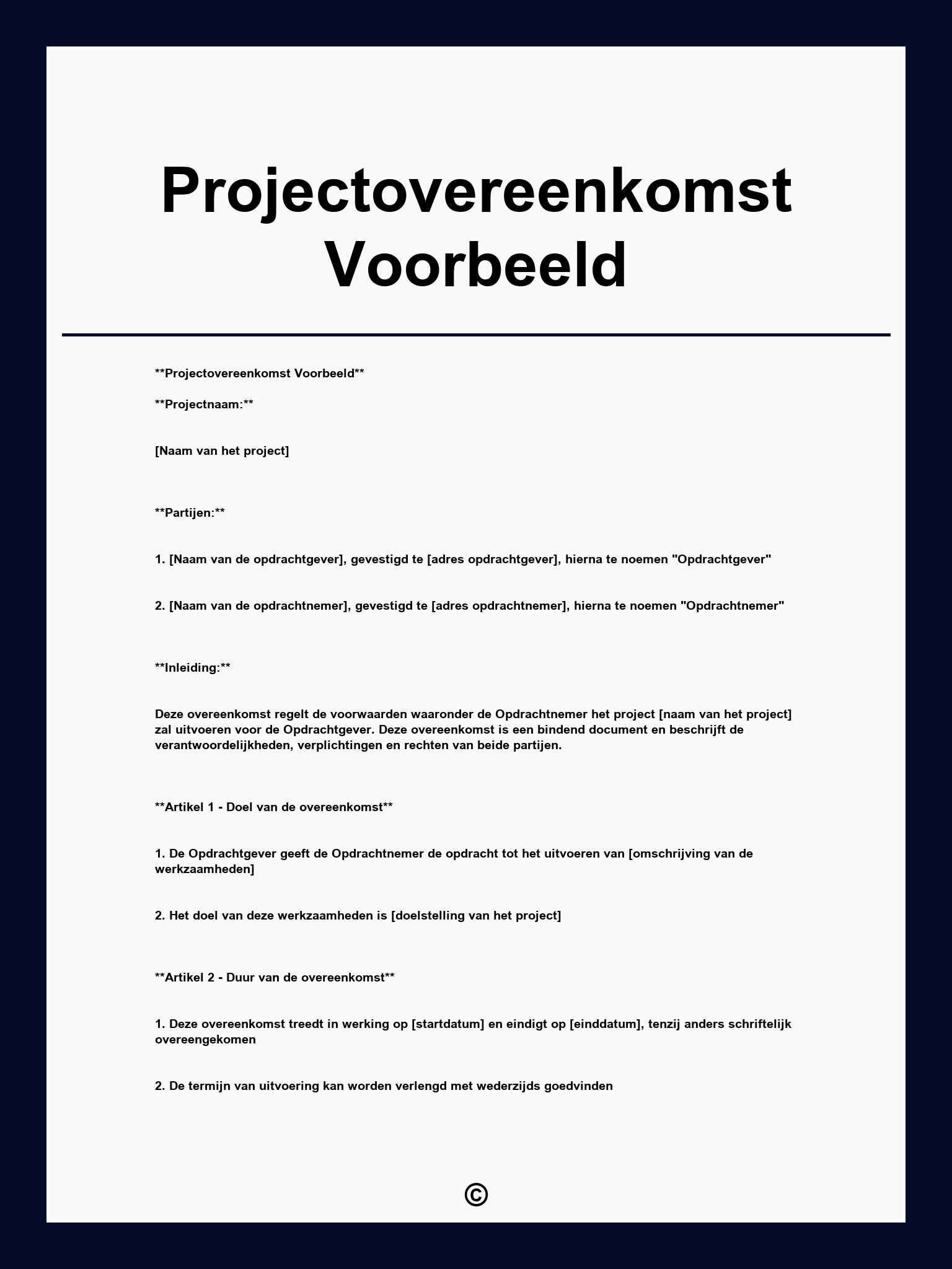 Projectovereenkomst Voorbeeld