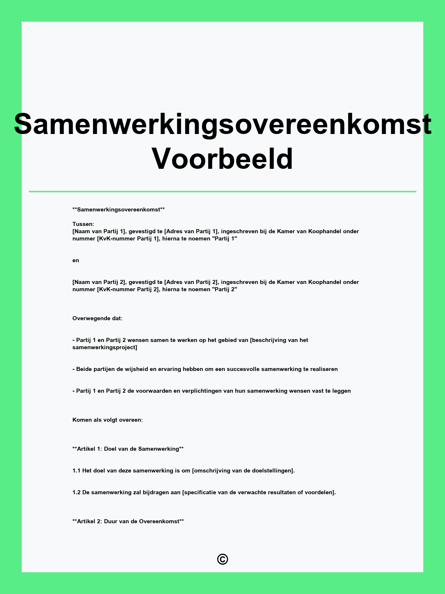 Samenwerkingsovereenkomst Voorbeeld