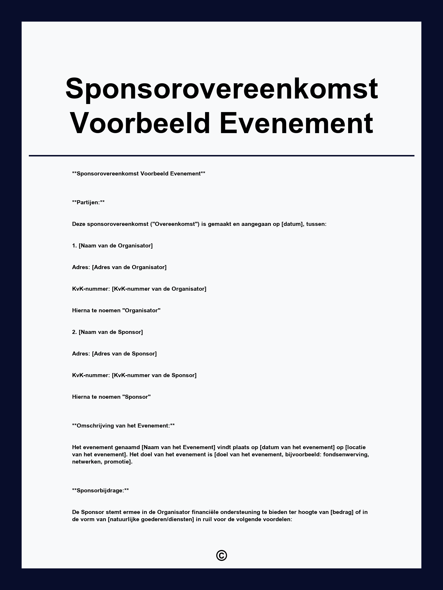 Sponsorovereenkomst Voorbeeld Evenement