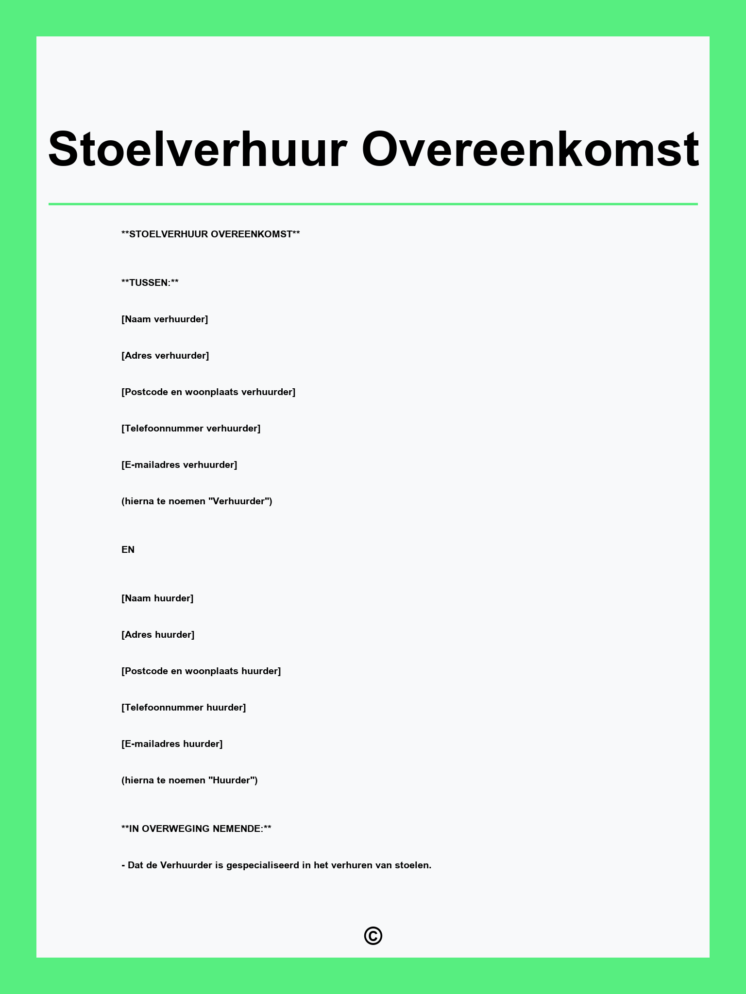 Stoelverhuur Overeenkomst