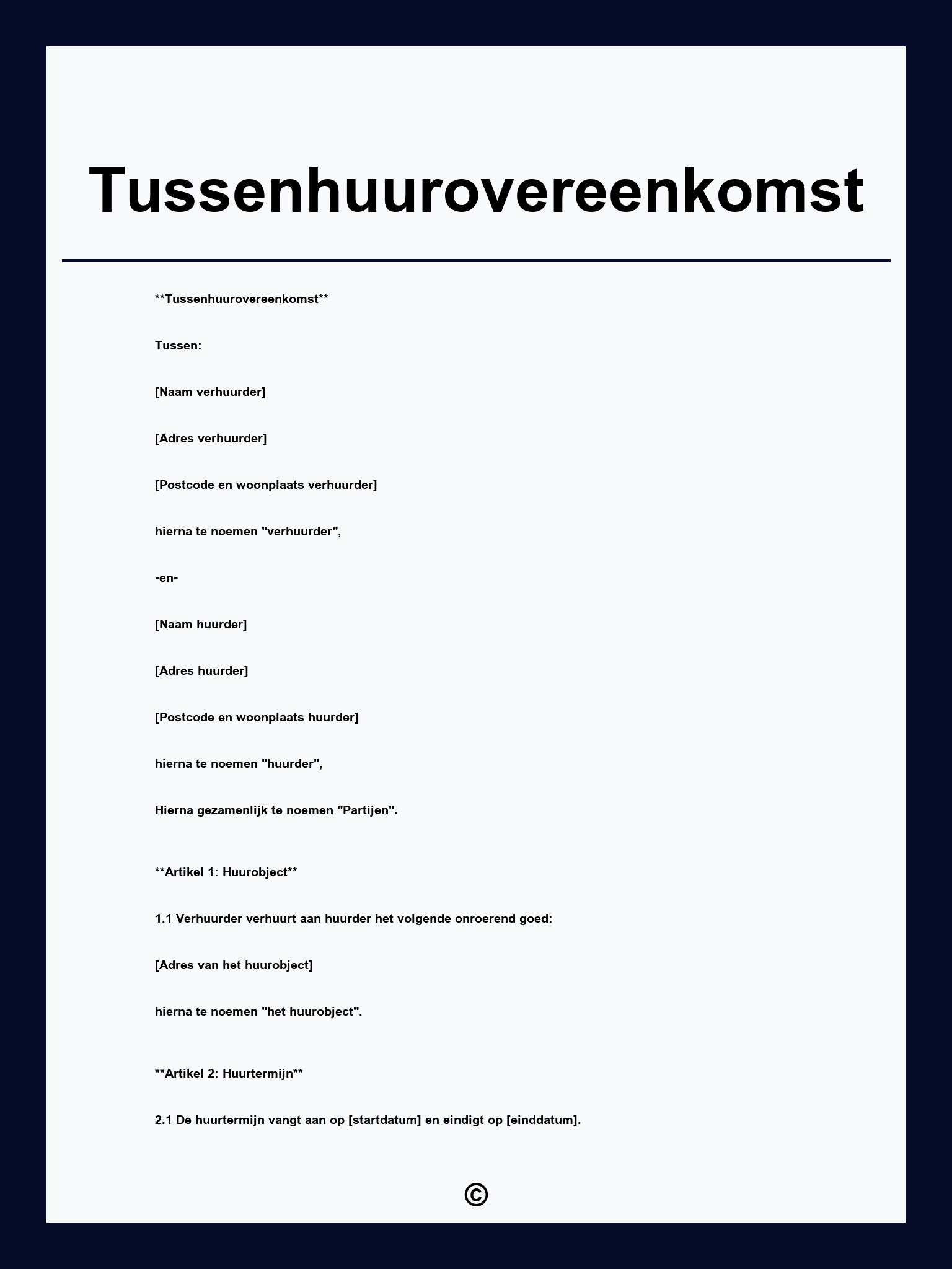 Tussenhuurovereenkomst