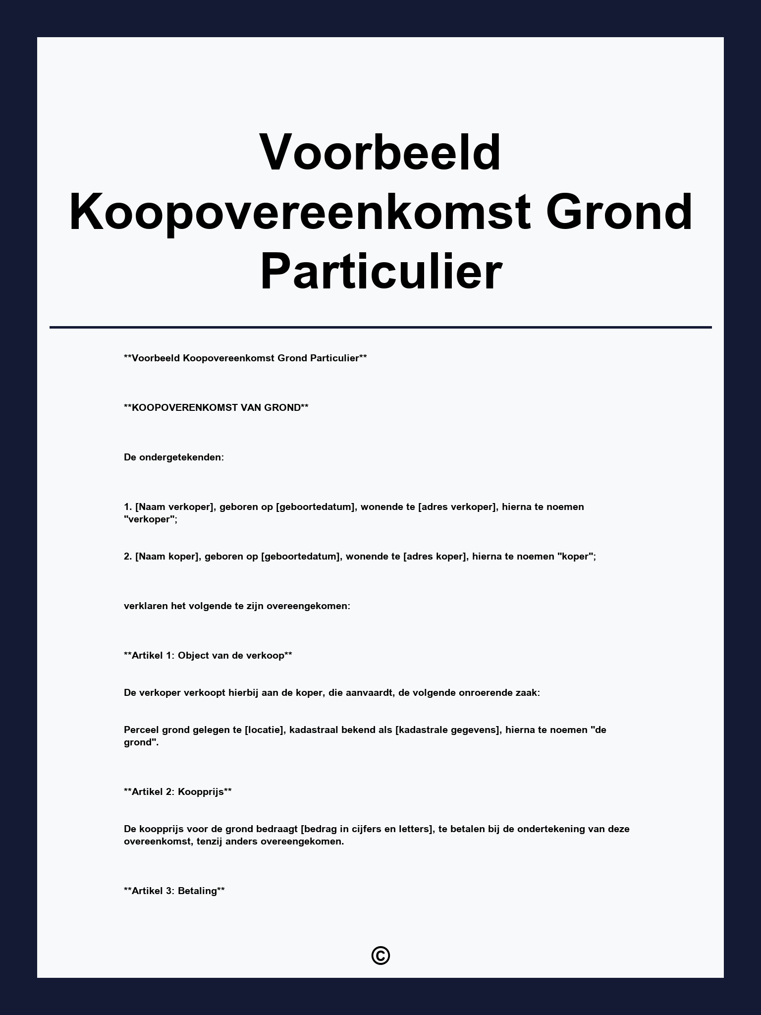 Voorbeeld Koopovereenkomst Grond Particulier