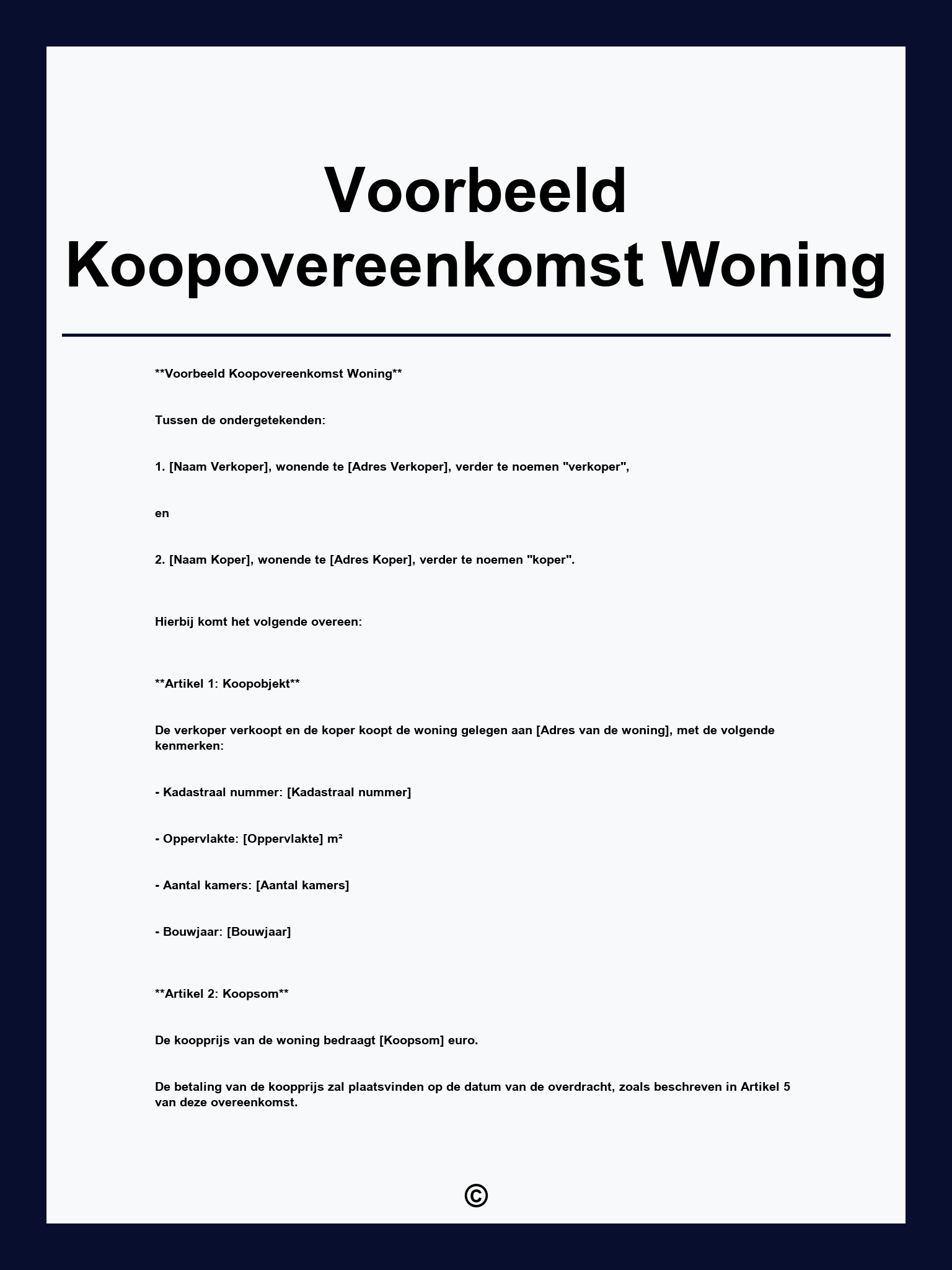 Voorbeeld Koopovereenkomst Woning