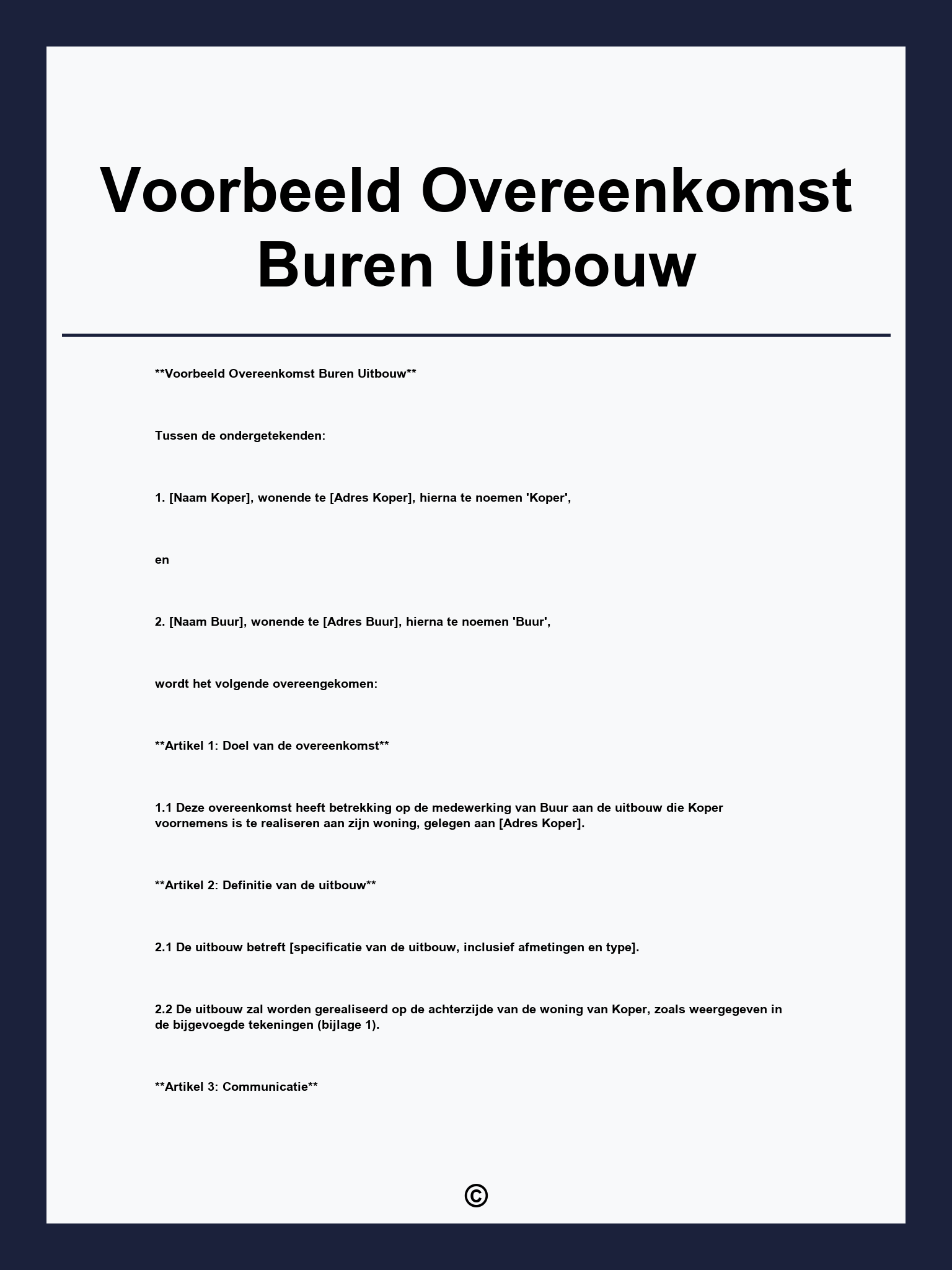 Voorbeeld Overeenkomst Buren Uitbouw