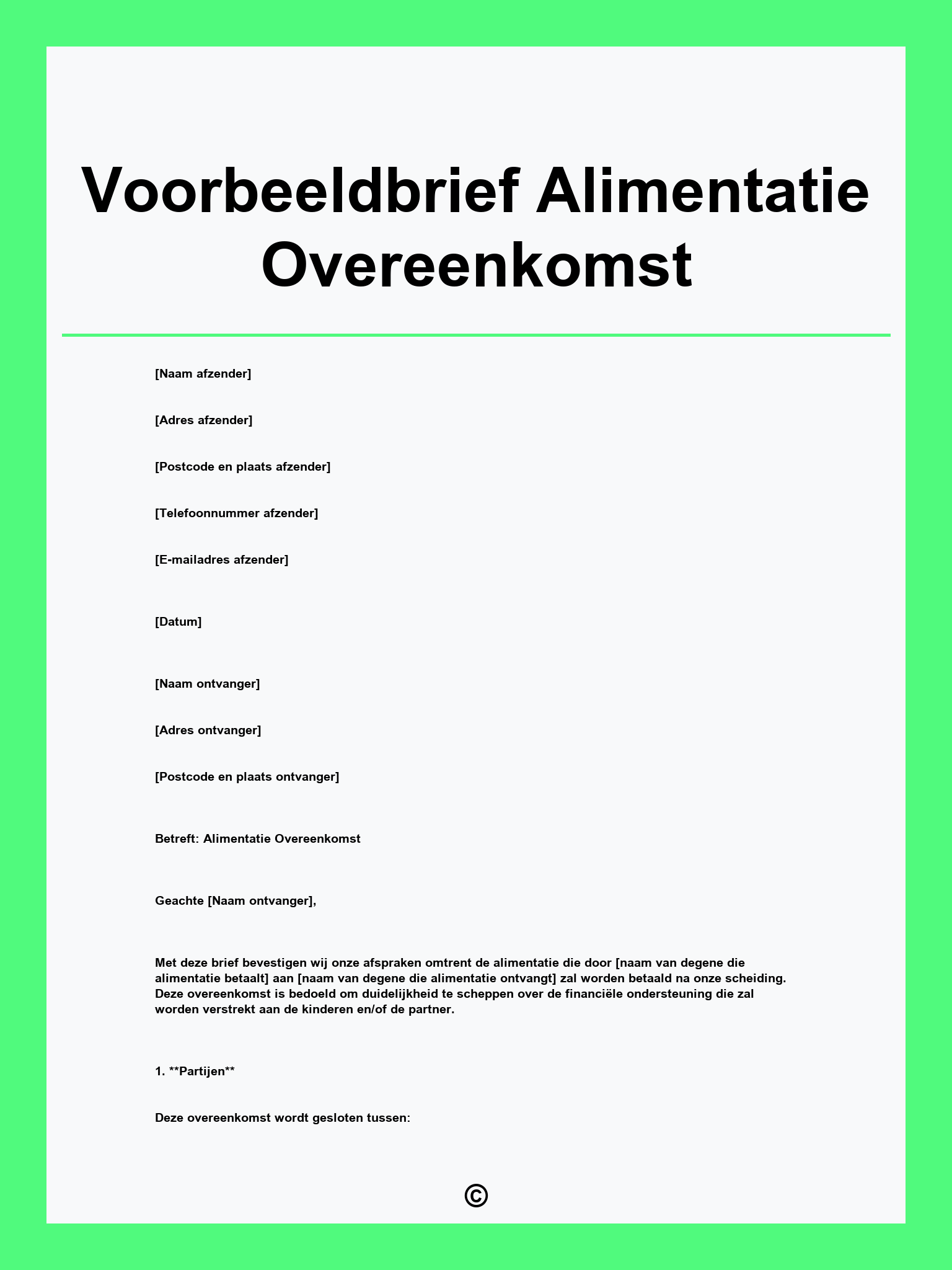 Voorbeeldbrief Alimentatie Overeenkomst