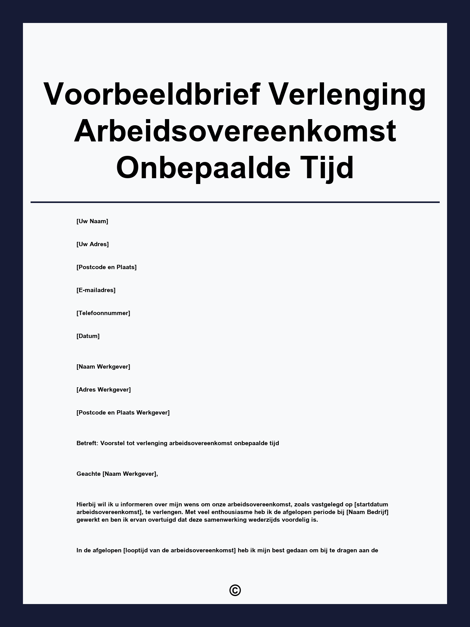 Voorbeeldbrief Verlenging Arbeidsovereenkomst Onbepaalde Tijd